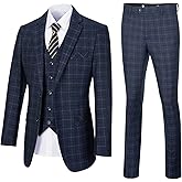 Mens Suit Plaid Slim Fit 3 Pieces Checked Casual Tuxedo Formal Suits for Men Wedding Business Party Blazer Vest Pants Set