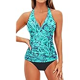 Holipick Two Piece Tankini Bathing Suits for Women Tummy Control Swimsuits Sexy V Neck Halter Tankini Top with Bikini Bottom