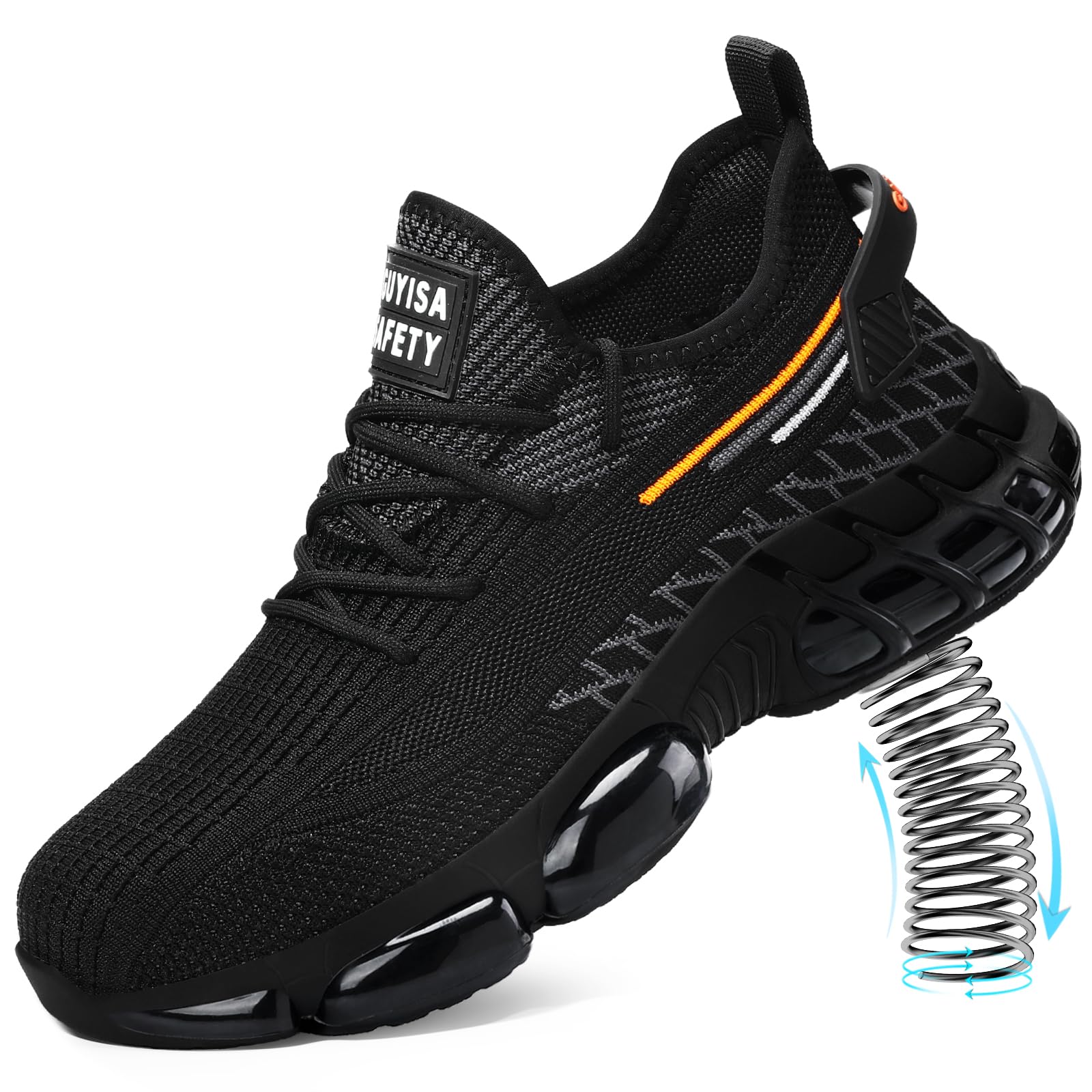 View 1 of Steel Toe Shoes for Men Lightweight Work Shoes Breathable Safety Shoes Air Cushioned Steel Toe Sneakers Indestructible Steel Tennis Toe Shoes Construction Industrial Work Safety Sneakers Size 8.5