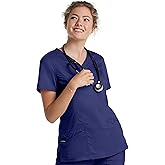 Landau Proflex Tailored Fit Stretch 3-Pocket Mock Wrap Scrub Top for Women 4161 True Navy