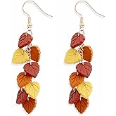 Sonateomber Gold Fall Maple Leaf Long Dangle Chain Thanksgiving Earrings for Women, Trendy Orange Autumn Leaves Drop Acrylic Earings Accessories Holiday Fashion Jewelry Gift