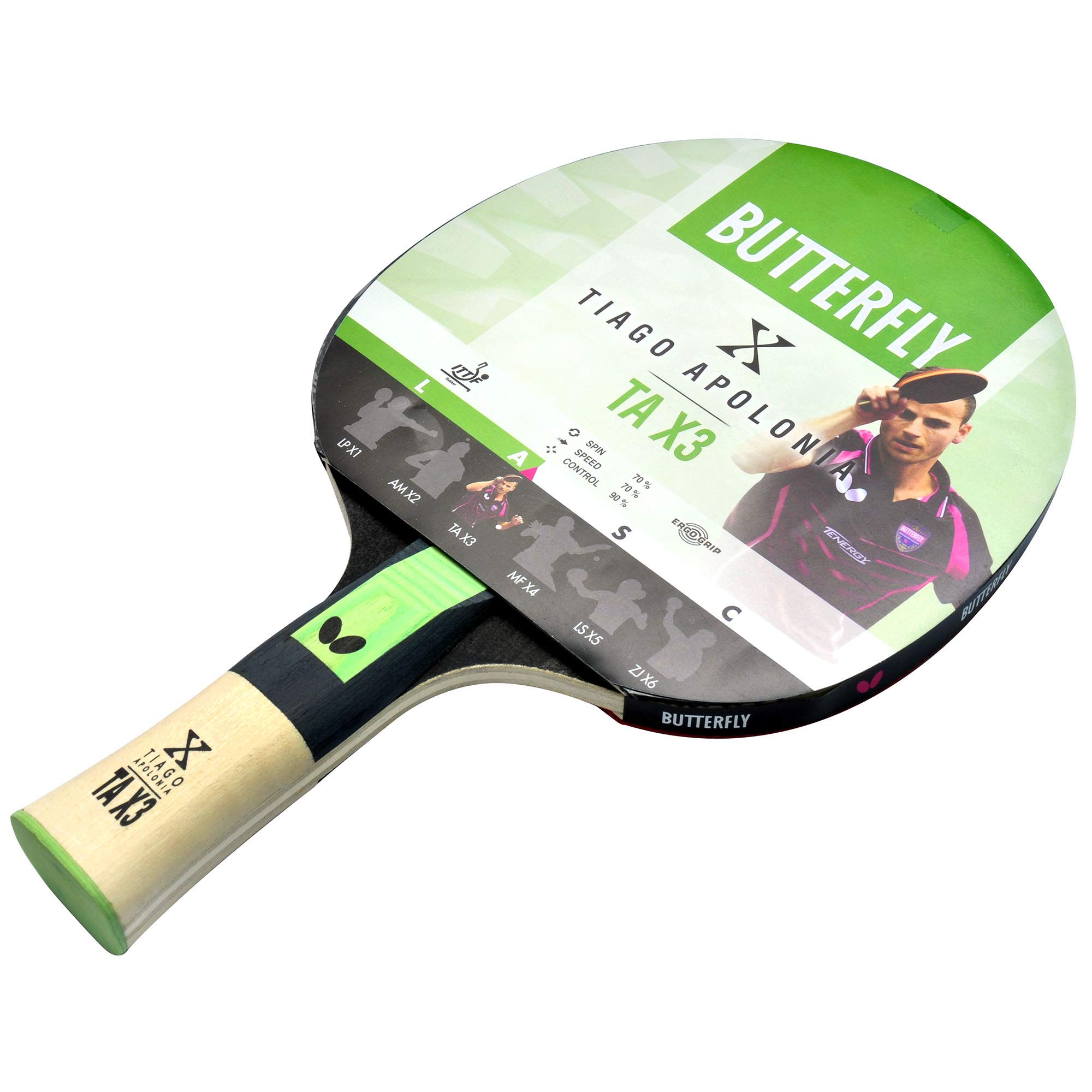 Butterfly Tiago Apolonoa TAX3 Table Tennis Bat - ITTF Approved 1.5mm Pan Asia Rubber