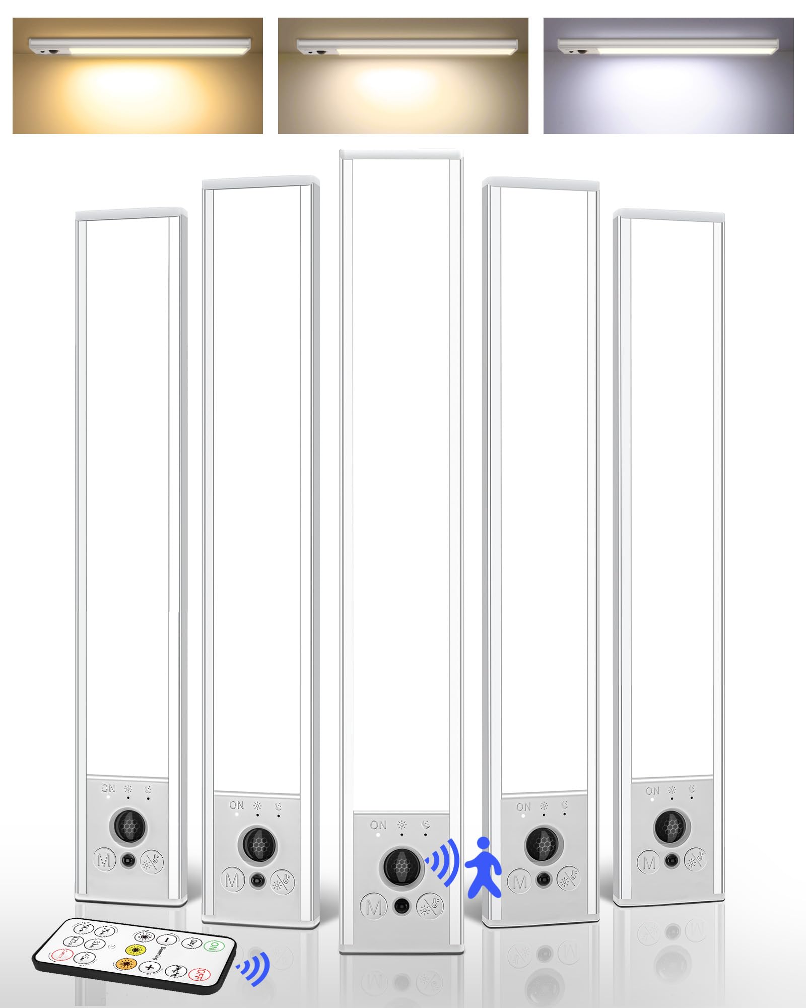 Photo 1 of EZVALO 5 Pack Under Cabinet Lighting, 2400mAh Rechargeable Motion Sensor Light, 10inch Magnetic Closet Lights with Dimmable & 3 Color Temps, Wireless Motion Activated Lights with Remote for Kitchen