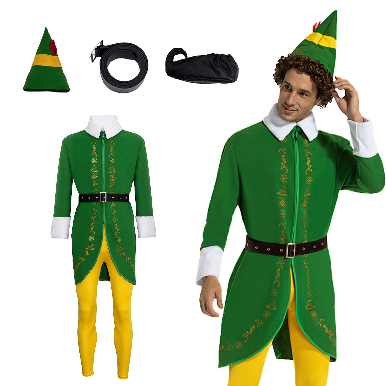 Xambop Elf Costume Men Halloween Christmas Cosplay Full Set Costumes