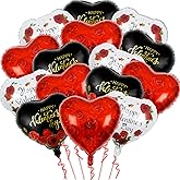 15Pcs Heart Balloons Valentines Day Decorations - 18 Inch Happy Valentines Day Balloon - Black and Red Heart Shaped Balloons for Valentine's Day Party Decor - Romantic Decorations Special Night