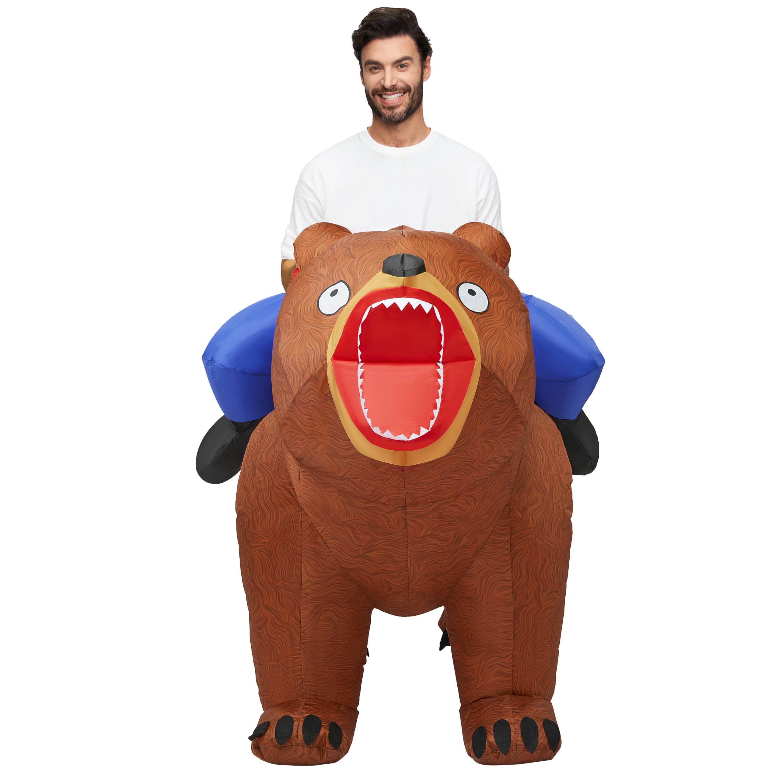 Spooktacular Creations Adults Halloween Inflatable Costumes, Riding a Bear Blow Up Costume, Brown Inflatable Suit for Men Halloween Costume Cosplay Themed Parties