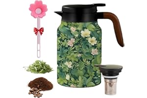 Vintage Floral Pattern Tea Pots – Built-in Infuser, Stainless Steel Thermal Carafe with Lid, 50 Ounce Large Teapot for Hot Dr
