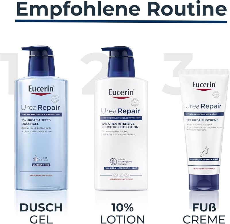 UreaRepair 5% Urea Sanftes Duschgel 400 ml, feuchtigkeitsspendendes Shower Gel reinigt und peelt trockene Haut, reinigende Hautpflege für Gesicht und Körper mit Urea und Panthenol