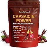 Aurivita Natural Capsaicin Softgels,aurivita Capsaicin Power，with Vitamin E, D3+K2, Grape Seed, Hawthorn, Beet Root &amp; Berberine Extracts -240 Capsules