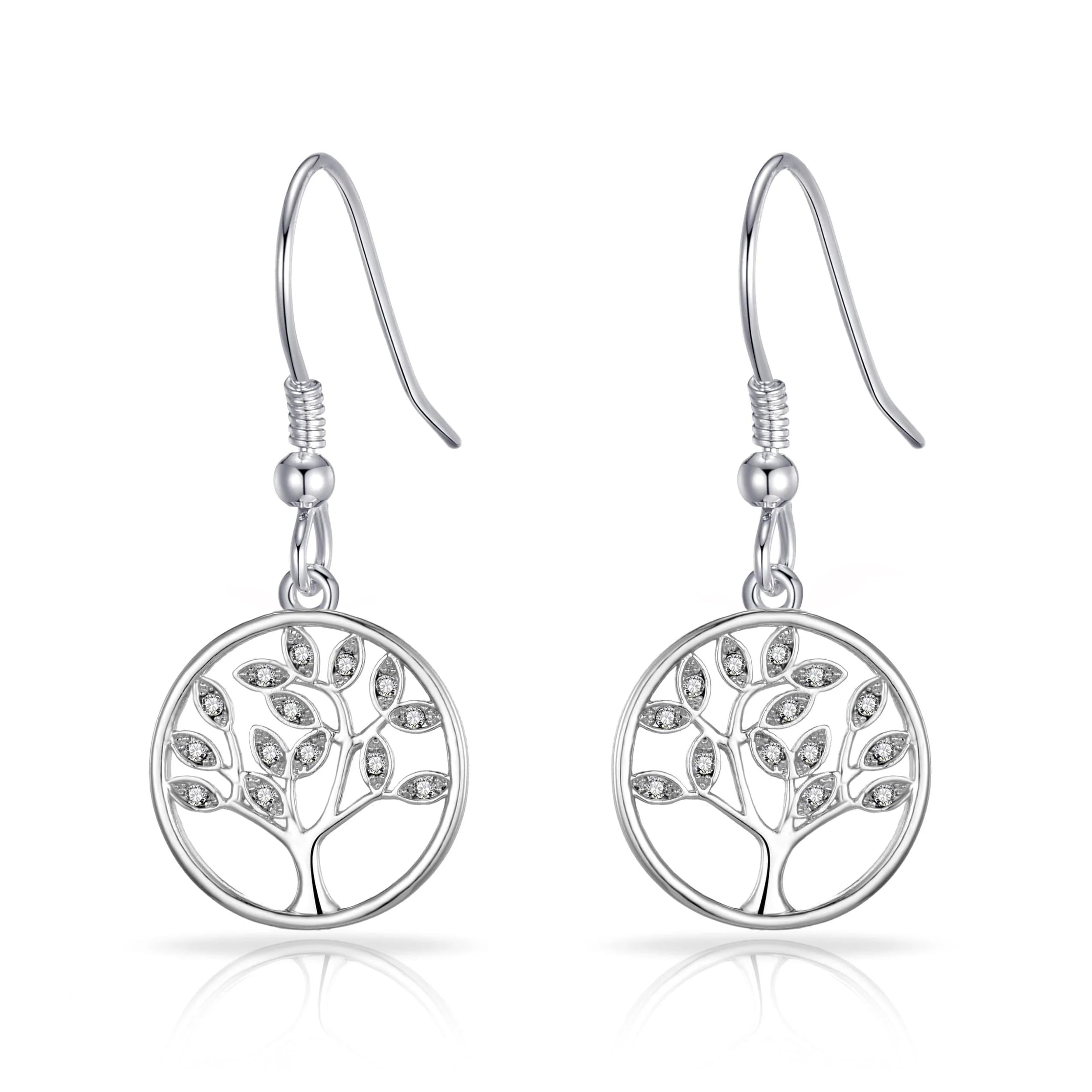 Philip Jones Silver Plated Tree of Life Drop Earrings Created with Crystals from Zircondia®