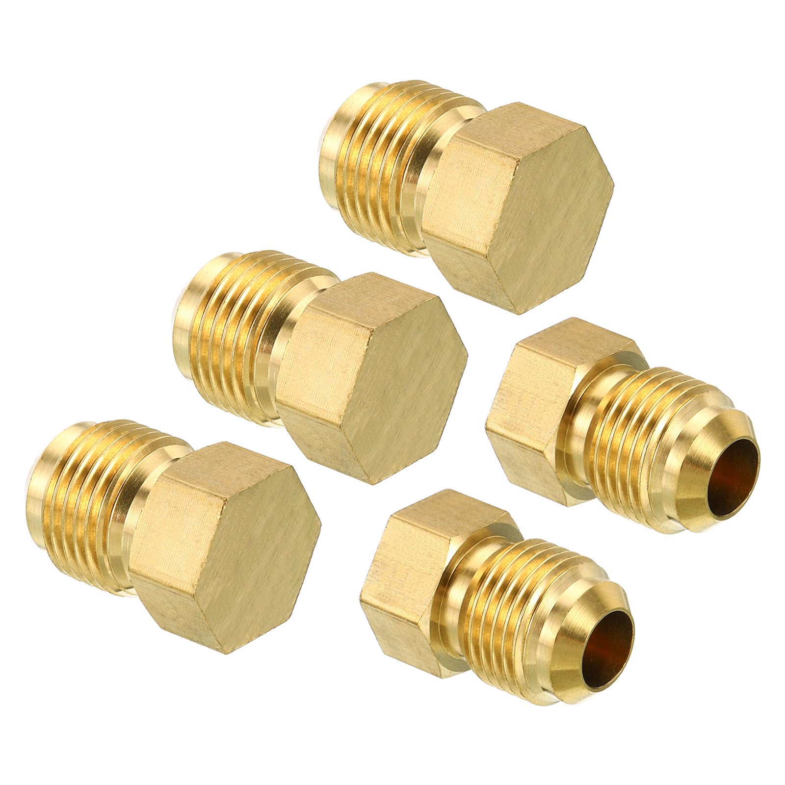 PATIKIL Male 3/8" Brass Seal Plug, 5 Pack SAE Flare Tube Fitting 45 Degree Hex Pipe Fittings for Air Conditioner Refrigeration