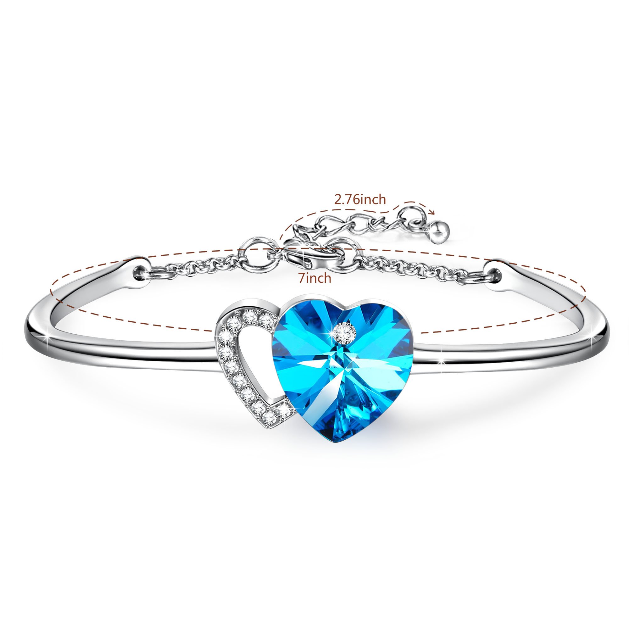 Angelady Love Story Heart Link Bangle Bracelet for Birthday Anniversary Wedding Gifts,Blue Crystal from Swarovski