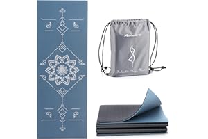 Avoalre Foldable Yoga Mat High Density 6mm/5mm Thick - Non-Slip Exercise Mat for Pilates, Eco-Friendly Large Print Fitness Mat with Carrying Bag for Women/Men Home Workout & Travel