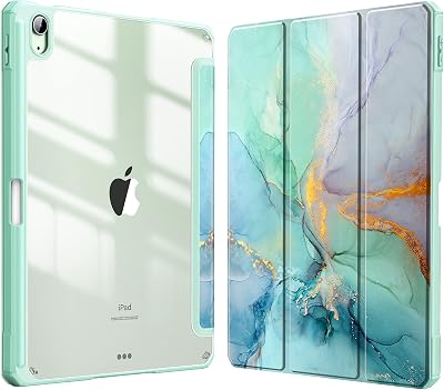 FINTIE Hybrid Case for iPad Air 11 M4/M3/M2 Emerald Marble Clear Back