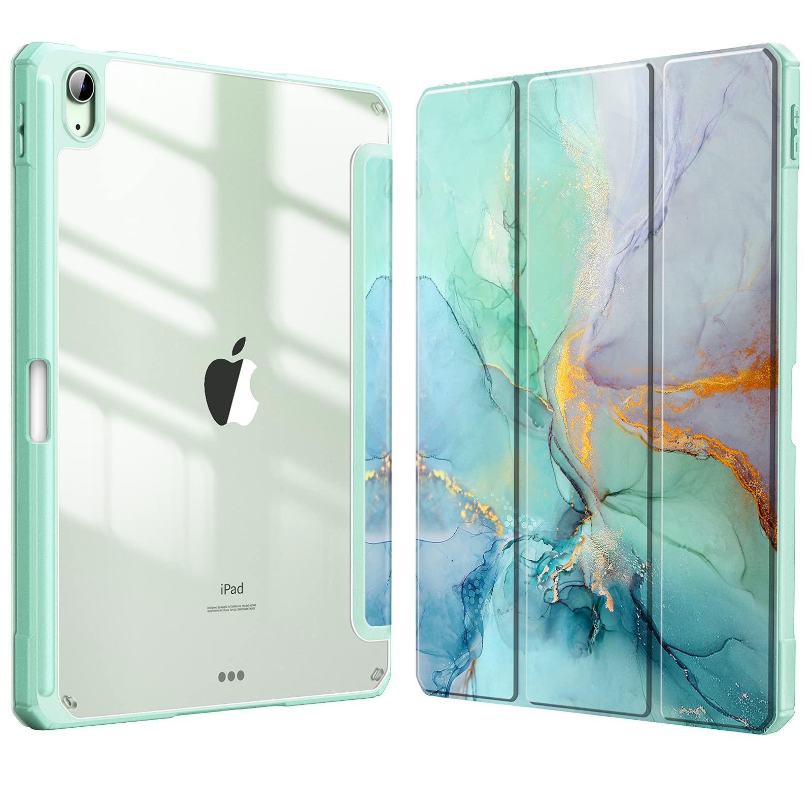 FINTIE Hybrid Case for iPad Air 11 Inch M4 (2026)/M3 (2025)/M2 (2024), iPad Air 5th/4th Generation (2022/2020) 10.9 Inch - Shockproof Slim Clear Acrylic Cover with Pencil Holder, Emerald Marble — image 1