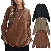YKR Women's Oversized T Shirt 3 Pack Long Sleeve Acid Wash Vintage Sweatshirt Streetwear Heavy Weight Cotton Unisex Tops