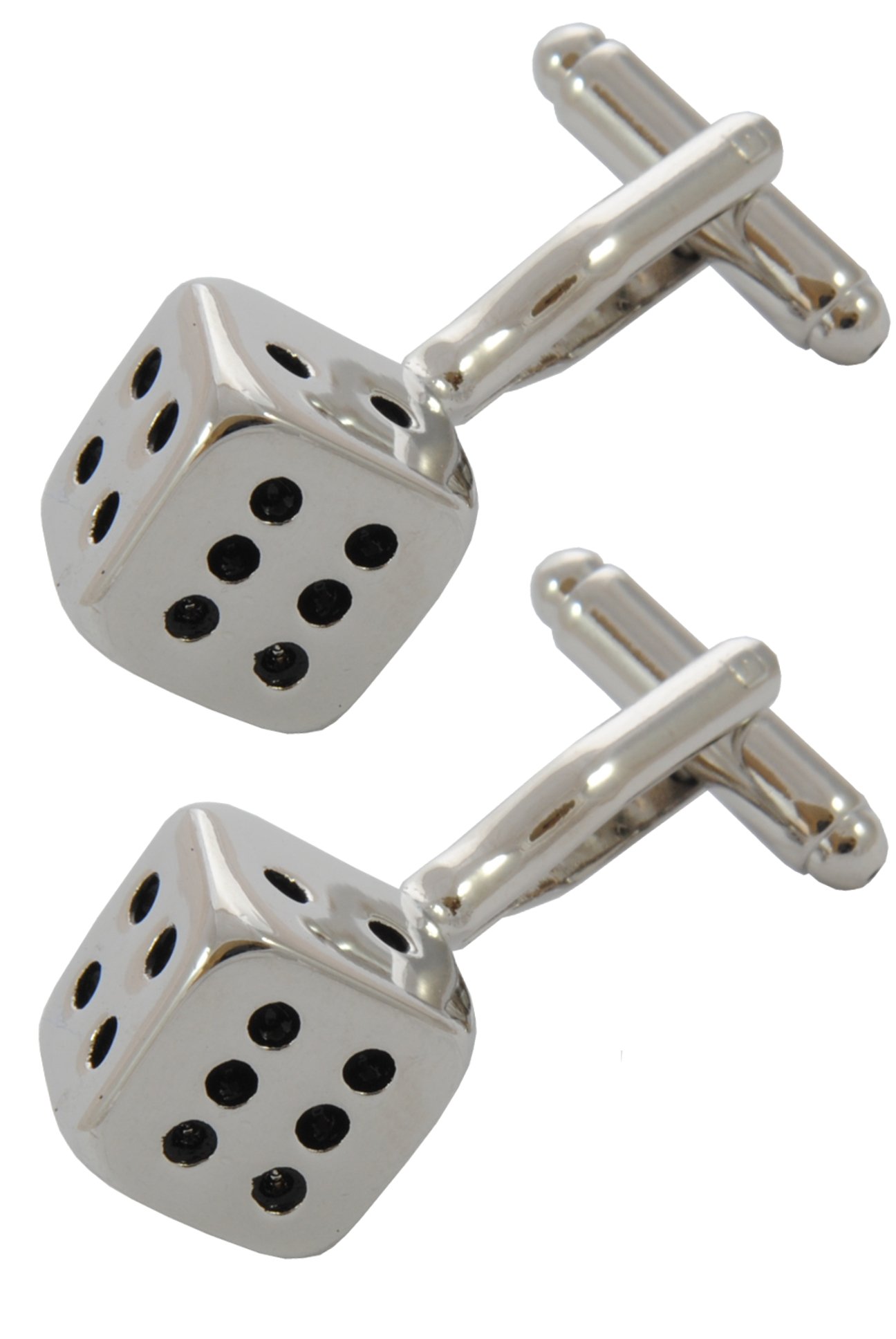 Cufflinks for Men + Presentation Box - Silver Colour - Two Die - Solid Brass Metal - Fun Dice Casino Games Square Cube - Silver and Black Colours - One Pair
