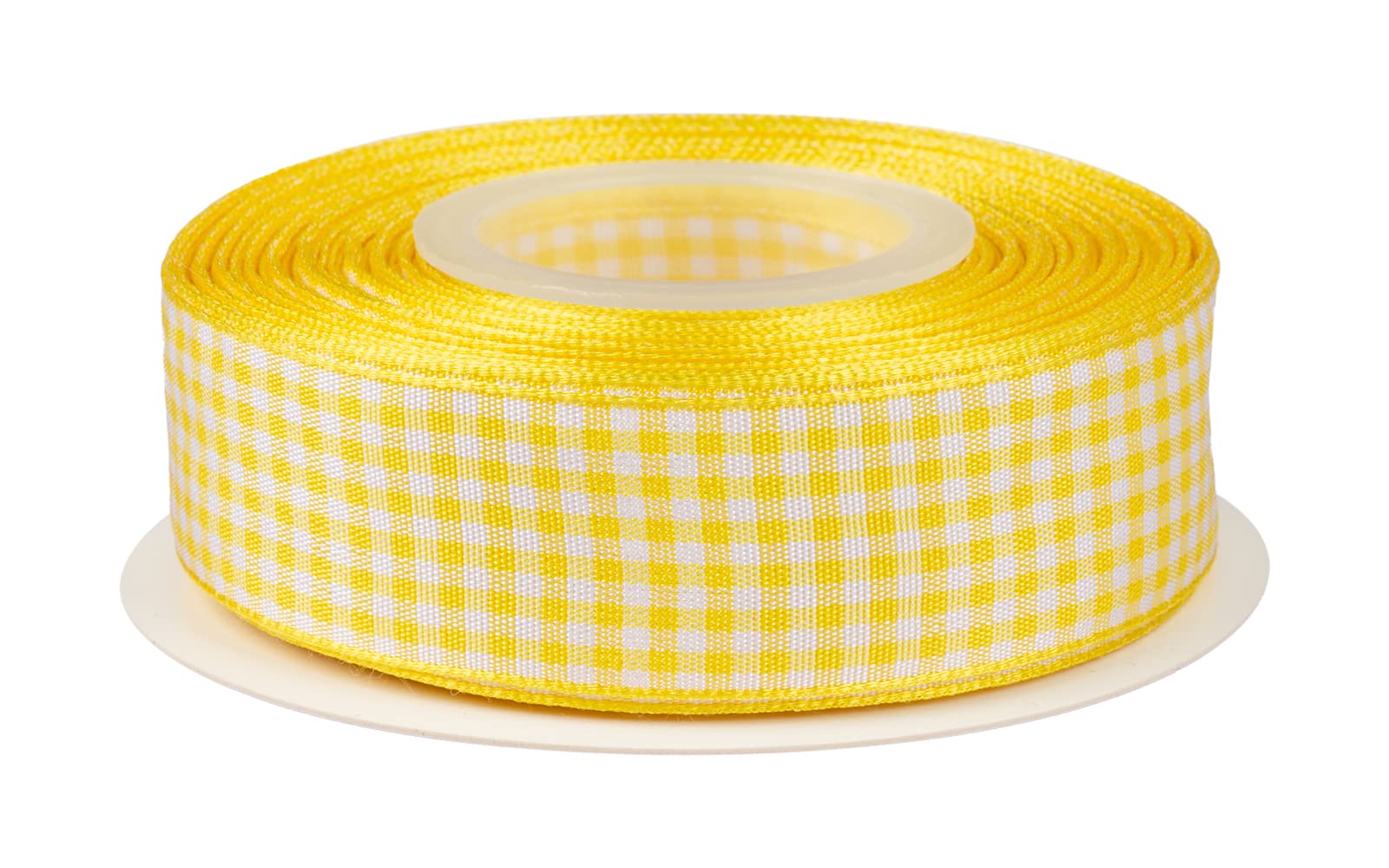 Ribbonitlux Gingham Ribbon, 25mm X 22 Meters, Plaid Checkered Ribbon with Woven Edge, Buffalo Straped Ribbon for DIY Crafts Decoration, Flower Bouquet Wrapping Home Decoration (Yellow)