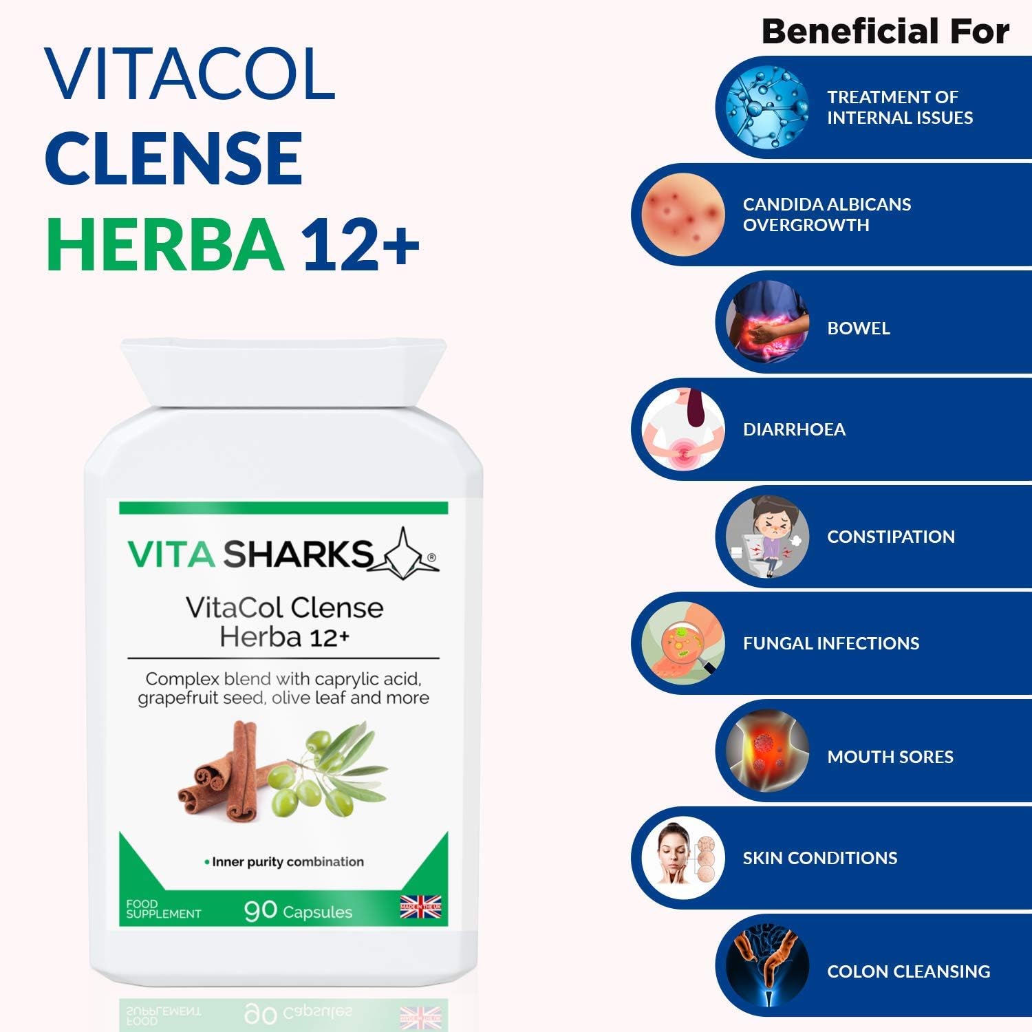 VitaCol Cleanse & Clear Herba 12+ Immunity Boosting Bowel & Colon Cleansing Vegan Formula. 12 Natural Kosher Ingredients for Digestive Health & General Body Detox - Image 3