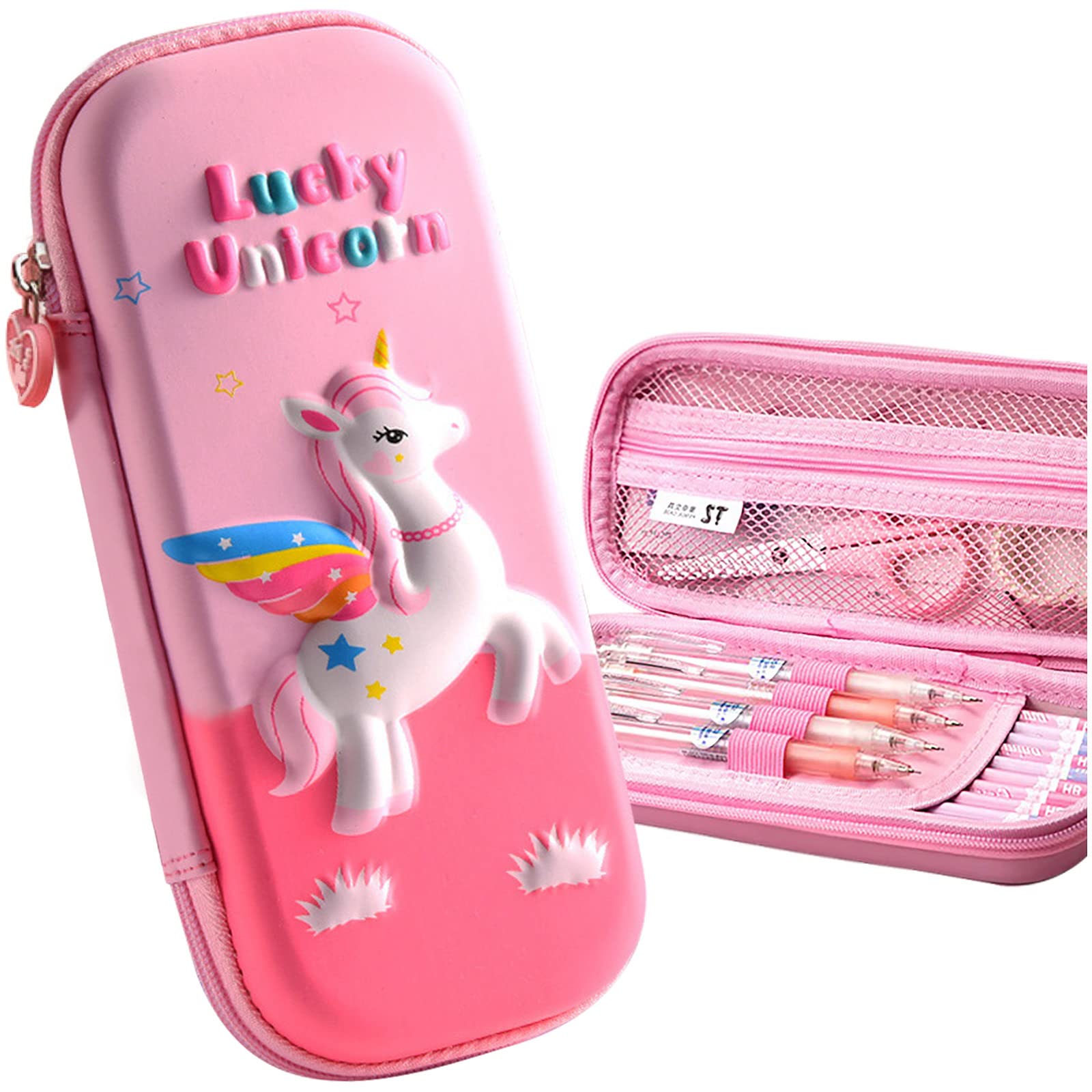 MCWTH Pencil Case for Kids Girls 3D Unicorn Large Capacity Waterproof Pencil Box with Compartments Cute Pen Pouch for Kindergarten and School (Pink) — image 1
