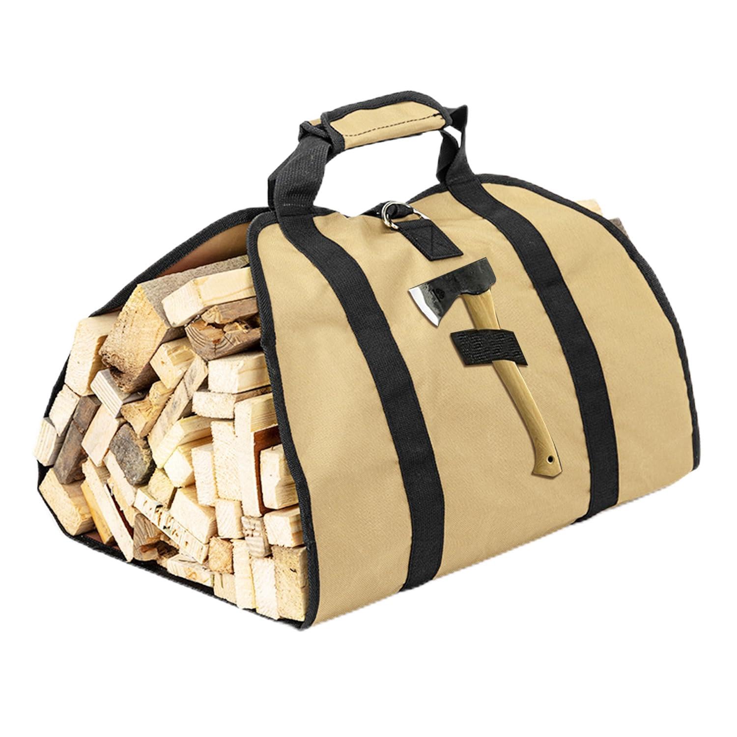 SIGADNG Large Canvas Log Carrier Bag,Firewood Carrier Bag,Outdoor Camping Canvas Bags,Log Storage for Fireplaces,Logs Stove Accessories,Water Resistant Tote Bag with Handles for Camping Trip (Khaki)