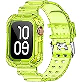 Clear Watch Band for Apple Watch 42mm 44mm 45mm Transparent Crystal Bumper Case Band Compatible with Apple iWatch Series 9 8 7 6 5 4 3 2 1 (Yellow-Green 42/44/45mm)
