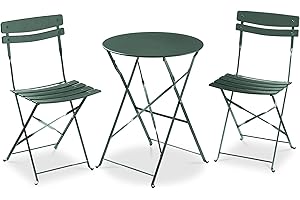 Best Choice Products 3-Piece Bistro Set, Space Saving Folding Design, Solid Steel, Outdoor Patio Furniture Set w/ 2 Chairs, Bistro Table - Dark Green
