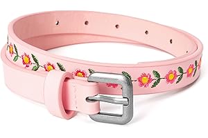 PEPPERCORN KIDS Girls' Embroidered Leather Belt – Boho Floral Pattern– Colorful Fashion Belt for Kids All Ages (4-14 y)