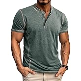Asamqu Mens Short Sleeve Shirts Casual Cotton Basic Henley Shirts Summer Lightweight T-Shirts