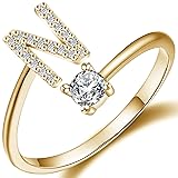 Haoze Initial Letter Ring for Women Rose Gold