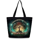 ZhuVantrix Crystal Ball Tree of Life Tote Bag Reusable Grocery Bags Aesthetic Shopping Shoulder Handbag with Interior Zipper Pocket Lightweight & Washable Stylish World Tree Present for Women