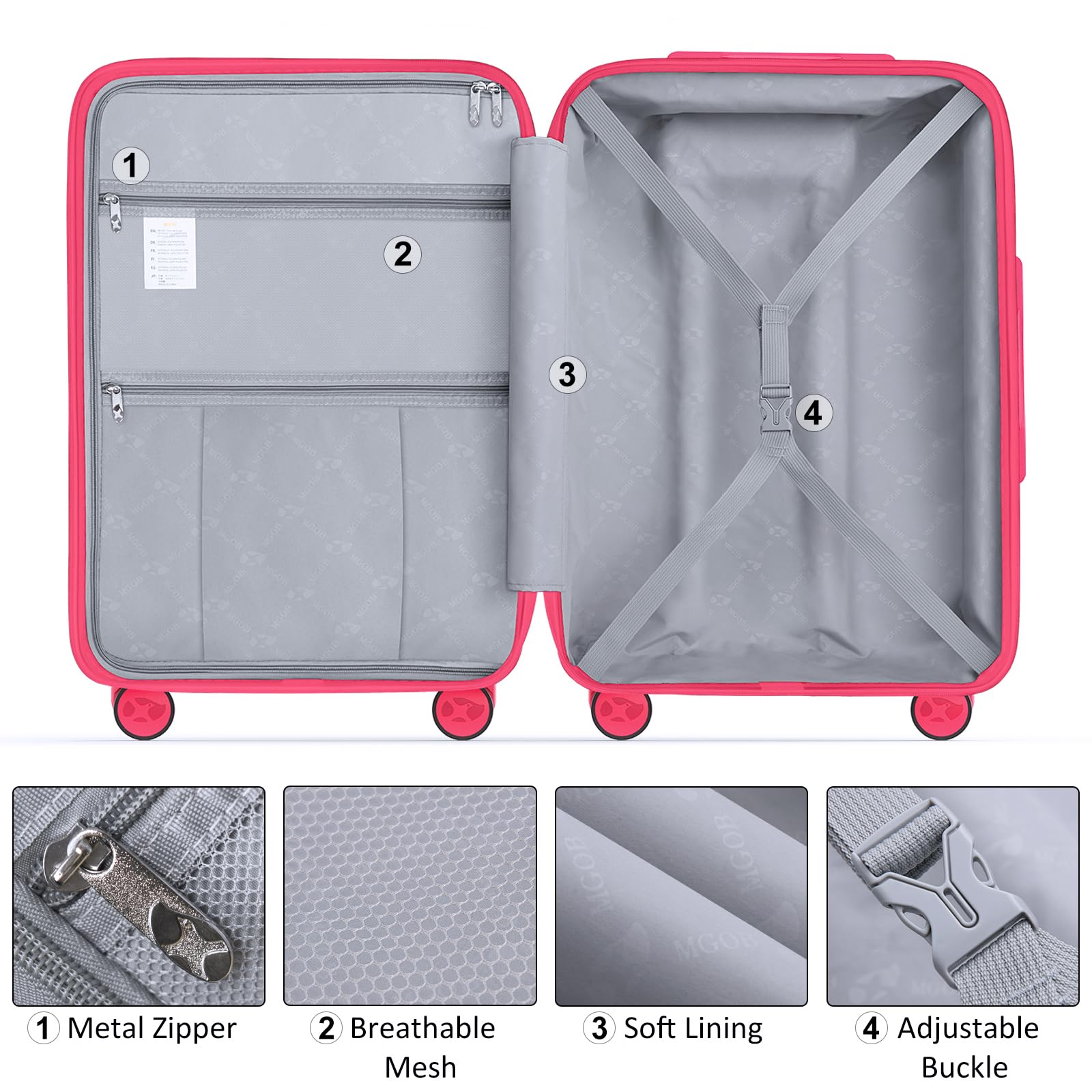 MGOB Carry On Luggage 22x14x9 Airline Approved, Hard Shell Suitcase with Spinner Wheels, PP Lightweight Luggages with TSA Lock, Carry-On Suitcases 20 Inch, Red