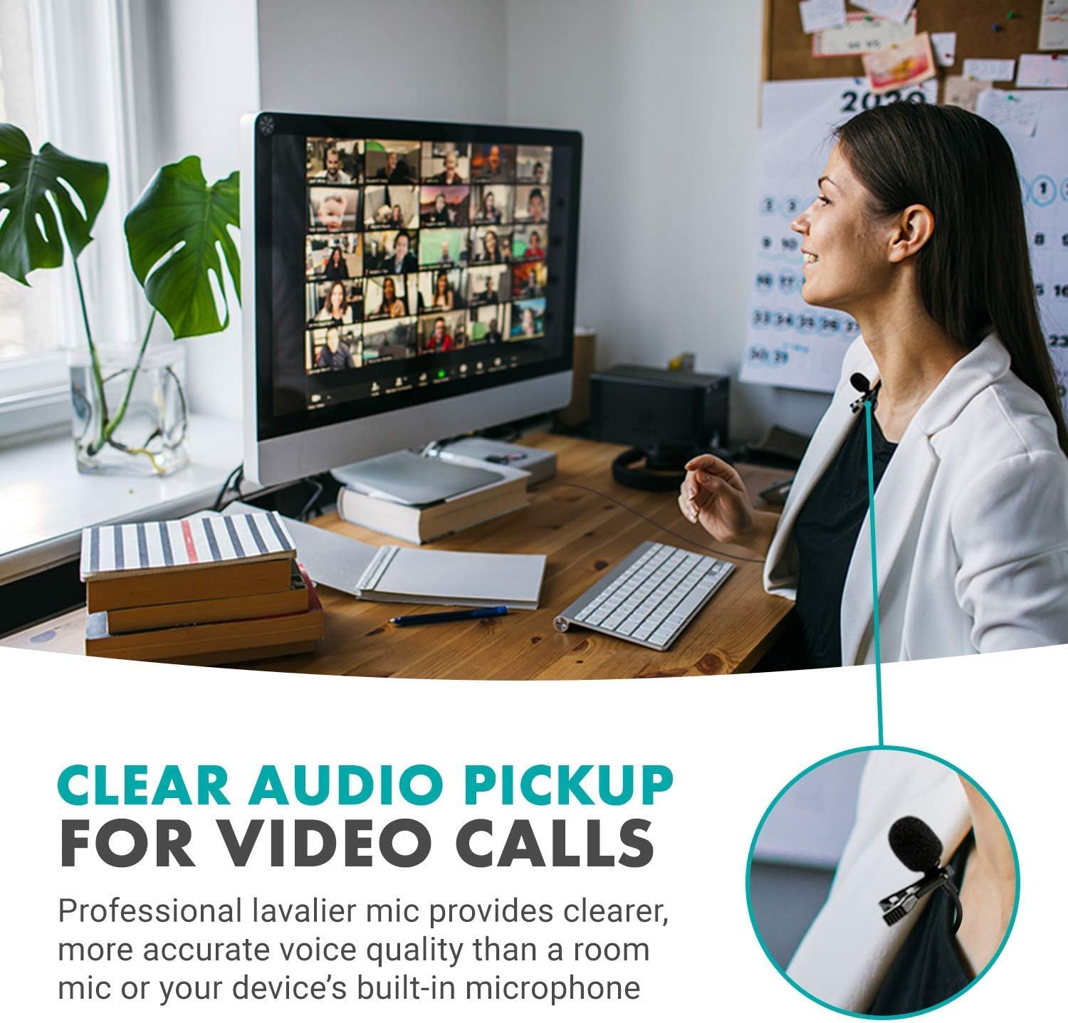 Movo Universal Lavalier USB Microphone for Computer with USB Adapter Compatible with Laptop, Desktop, PC and Mac, Smartphones, Cameras, Podcasting, Remote Work and Laptop Microphone (20-Foot Cord): Musical Instruments