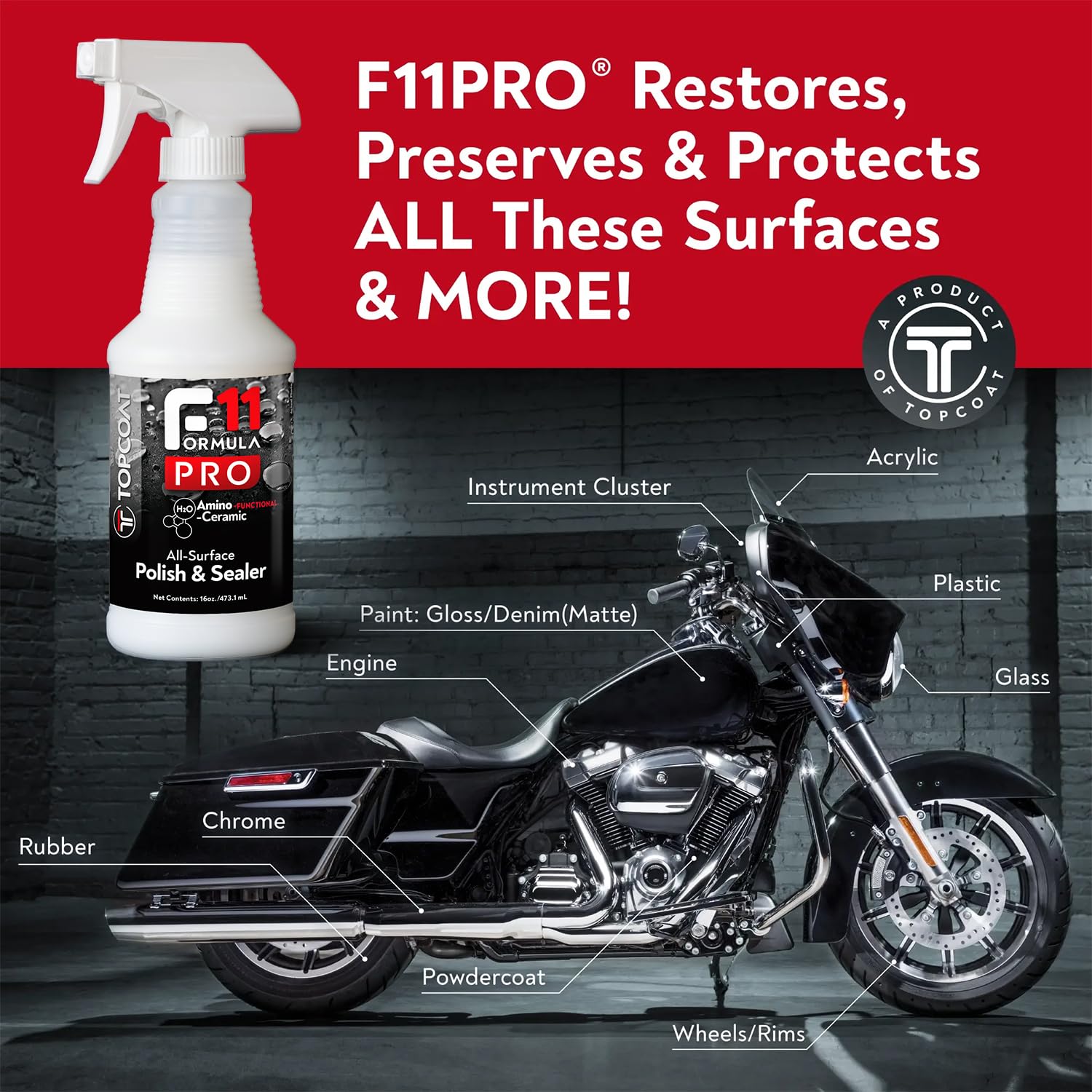 TopCoat F11PRO All-Surface Car Polish & Sealer 8 oz Spray Bottle - Most Advanced Water-Based Ceramic Coating for Cars, Motorcycles, Boats, RVs and More - Car Coating Spray for Shine and Protection