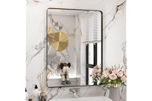 WEER Black Bathroom Mirror 24X32 Inch, Rectangular Black Metal Frame Mirror, Matte Black Bathroom Vanity Mirror with Tempered Glass, Rounded Corner, Anti-Rust (Horizontal/Vertical)