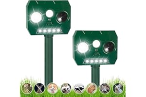 JAHY2TECH 2 Pcs Ultrasonic Cat Repellent Solar Animal Repeller Outdoor Waterproof Animal Deterrent Devices with 5 Strobe Lights & Explosive Flash Light & Speaker for Cat Deer Squirrel Rabbit Raccoon Coyote Dog