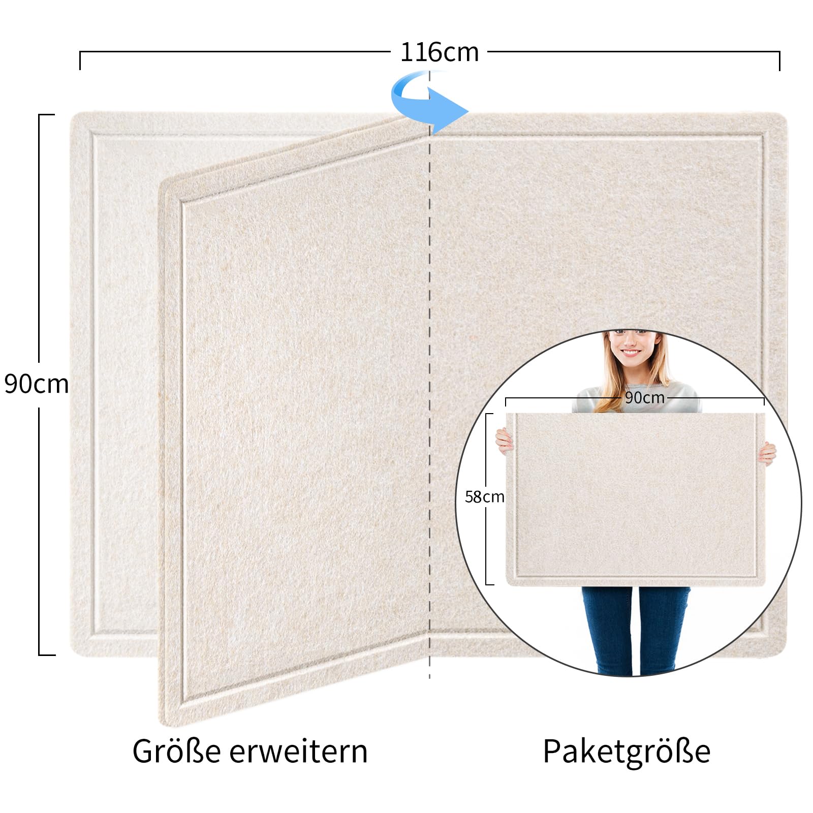 Große Pinnwand - 90 x 116 Zentimeter, dekorative Filz-Pinnwand für die Wand - faltbares Fotodisplay mit selbstklebendem Klebeband, inklusive 20 Pinnadeln - Haferflocken 3
