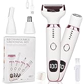 Beanify Electric Razor for Women Men,4 in 1 Painless Ladies Wet & Dry Body Razors and Facial Hair Remover,Rechargeable Led Display Hair Removal Kit for Nose Face Body Leg Bikini Arm Hair (Pink)