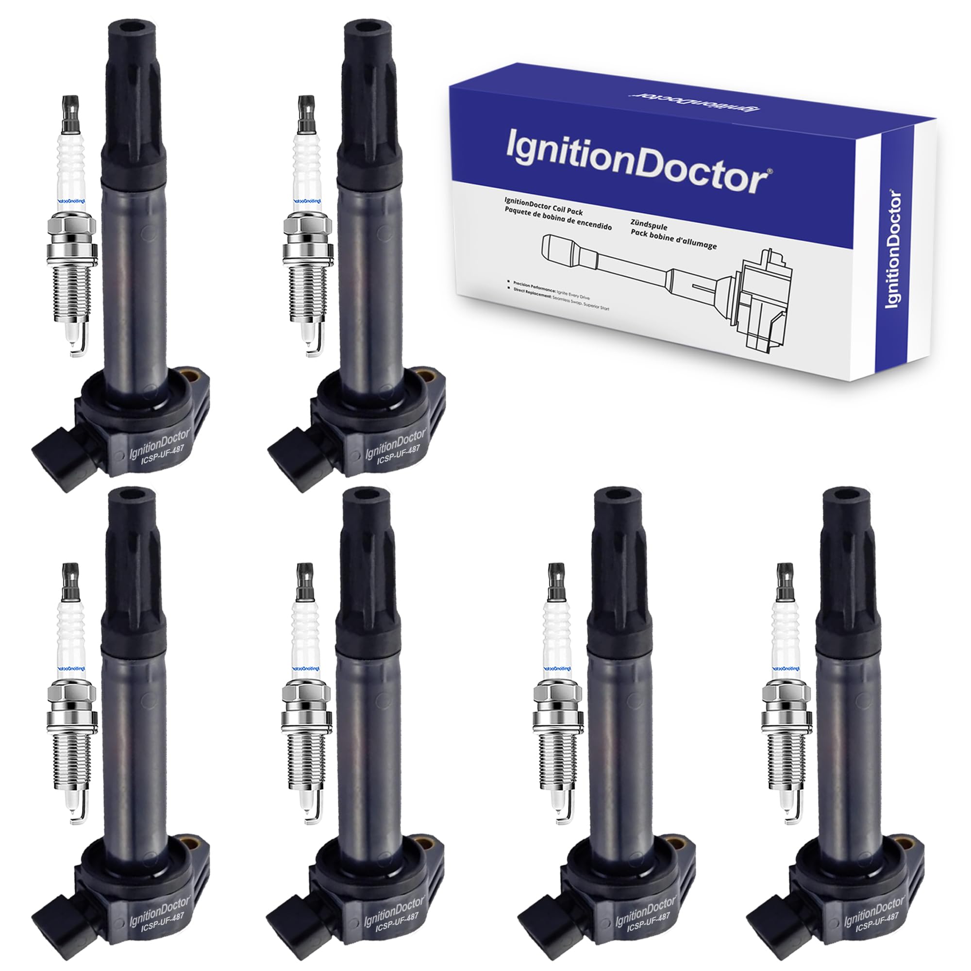 Photo 1 of IgnitionDoctor Iridium Spark Plugs and Coil Packs of 6 Combo Compatible with Select 2005-2016 Toyota Avalon, Camry, Highlander, RAV4, Sienna, & Lexus ES350, IS350, V6 2.5L 2.7L 3.5L UF-487 90919-A2007