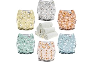 Mama Koala 3.0 Pocket Cloth Diapers for Babies with AWJ Lining, 6 Pack with 6 4-Layer Natural Cloth Diaper Inserts - Reusable and Washable Pocket Diapers(Garden Beetles)