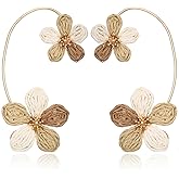 RUOFFETA Raffia Flower Earrings for Women, Colorful Dangle Tropical Boho Beach Earrings, Lightweight Straw Handmade Jewelry for Vacation