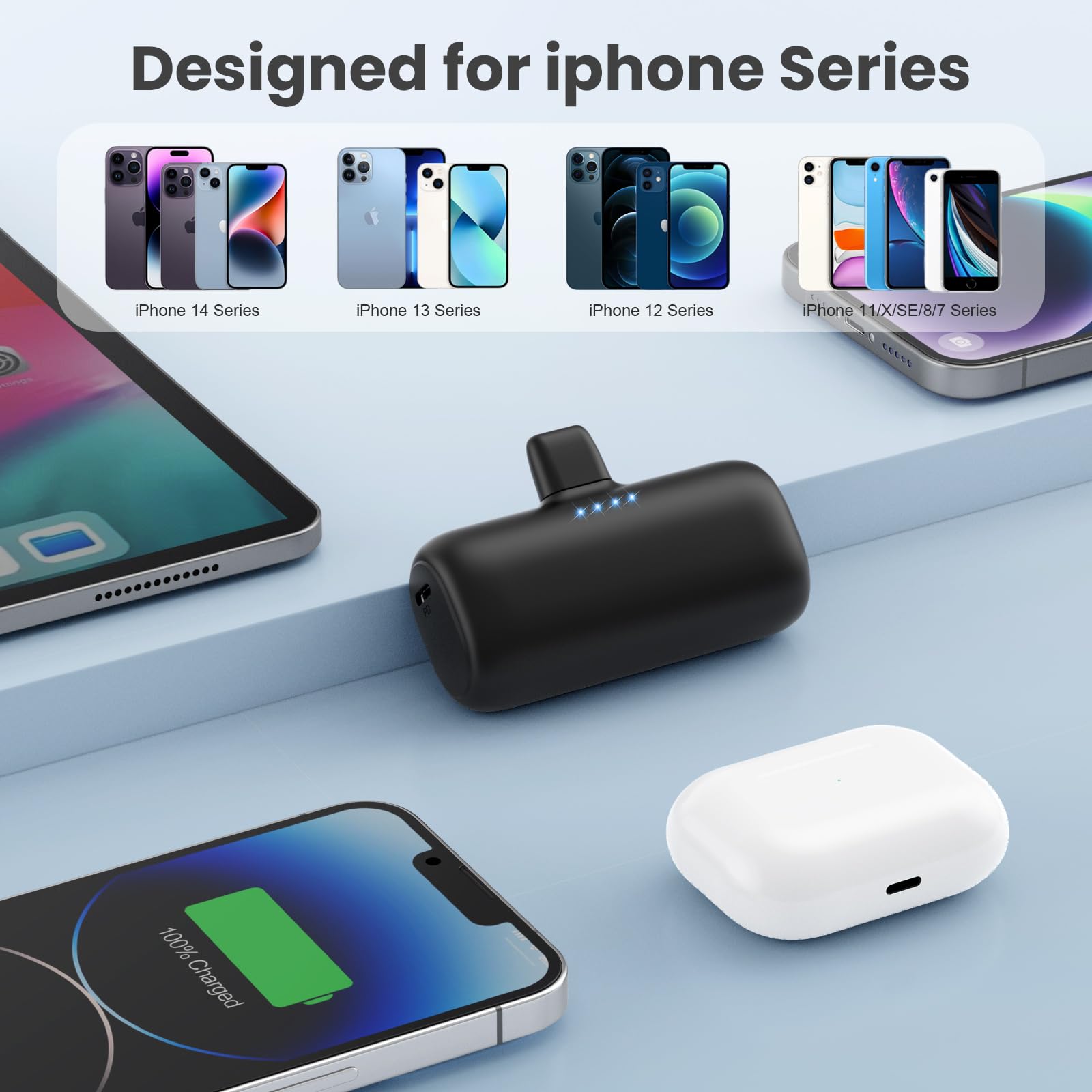 [2-Pack] Mini Portable Charger for iPhone,5200mAh Ultra Compact PD Fast Charging Power Bank,Plug-in Battery Pack Travel Cordless Phone Charger,Compatible with iPhone 14/14Pro/13/12/11/X/8/7/6plus etc