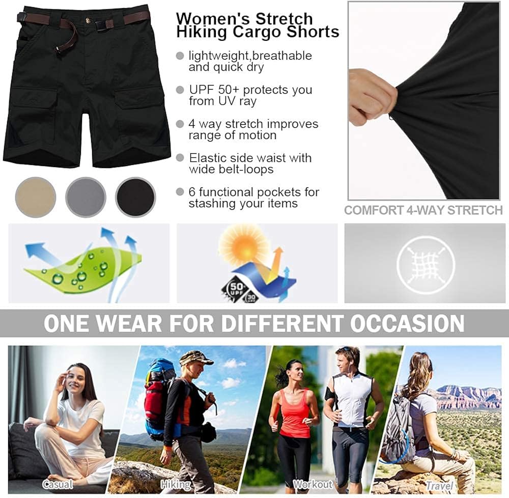 Aiegernle Women's Quick Dry Hiking Shorts, Outdoor Casual Lightweight Stretch Cargo Shorts with Multi Pockets: Clothing