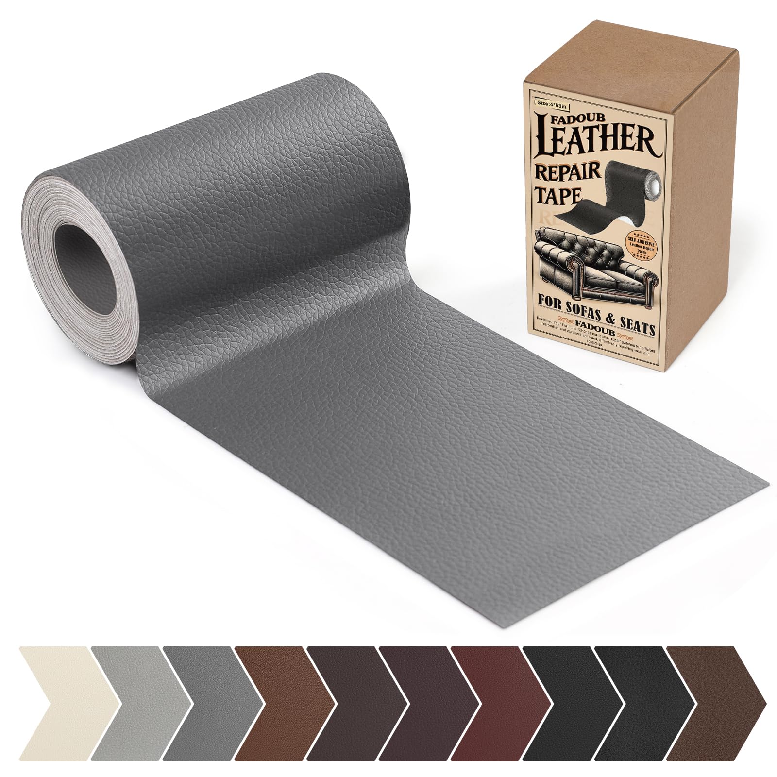 Photo 1 of Fadoub Leather Repair Patch, 4 x 63In Self Adhesive Leather Repair Tape for Furniture, Vinyl Repair Tape for Repairing Vinyl, Couch, Sofa, Car Seats, Car Interior (Dark Gray)