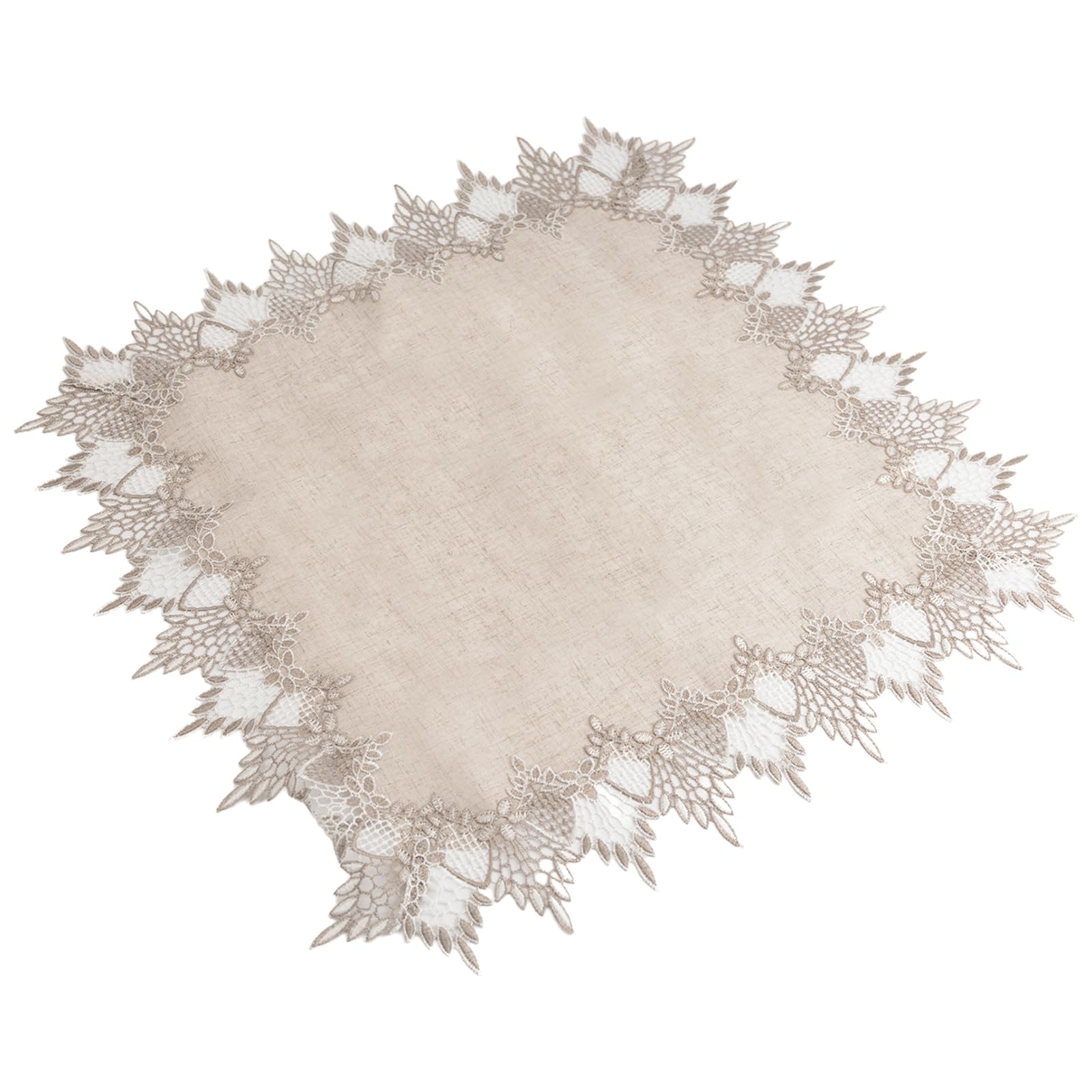 URROMA Polyester Square Beige Table Cover with Lace Trim,Table Decor Tablecloth for Dining Room Kitchen, 60cm*60cm (Square)