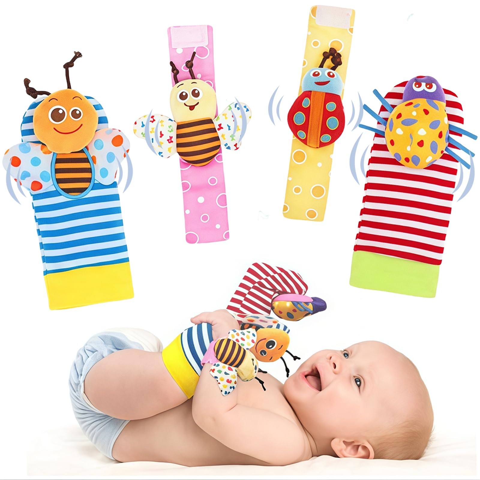 HAGOT Foot Finders & Wrist Rattles, Baby Rattle Toy Animal Wrist Rattle Soft Bell Strap Development Toy Gift for 0-12 Month Babies Boy Girl — image 1