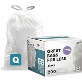 Plasticplace Custom Fit Trash Bags Compatible with simplehuman Code Q (200 Count) Drawstring Garbage Bags 13-17 Gallon White, Tear-Resistant Tall Kitchen Trash Bags for Garbage Cans Recycling 1.2 Mil