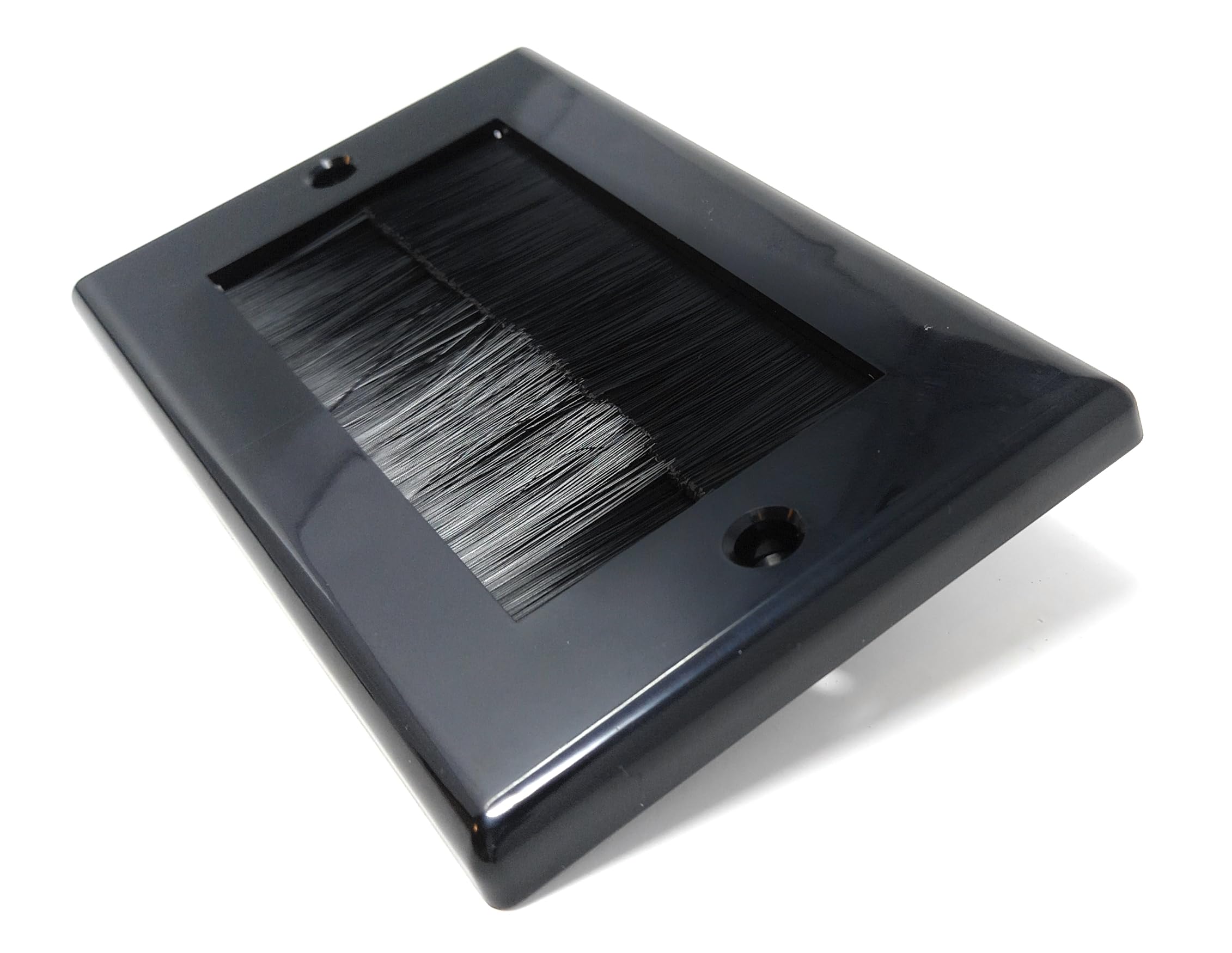 1pcs. Dual Gang Brush Wall Outlet Cable Entry Plate, Tidy Mount Faceplate, Black (Screws Included)