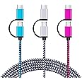 USB C Cable, SIXSIM 3Pack 6Ft 2 in 1 Cable Type C Charger Cable Nylon Braided USB A and Micro USB Cable for iPhone 16/16 Pro/16 Pro Max, Samsung Galaxy S24 S23 Ultra S22 S21 Plus, More Android Devices