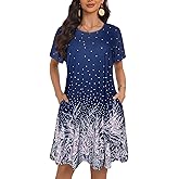My Sky Summer Dresses for Women 2026 Casual Short Sleeves Tshirt Flowy Beach Plus Size Sundress with Pockets